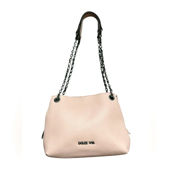 Dolce Vita Rose Colored Vegan Pebbled Leather Shoulder Purse with Chain Strap - Picture 2 of 12